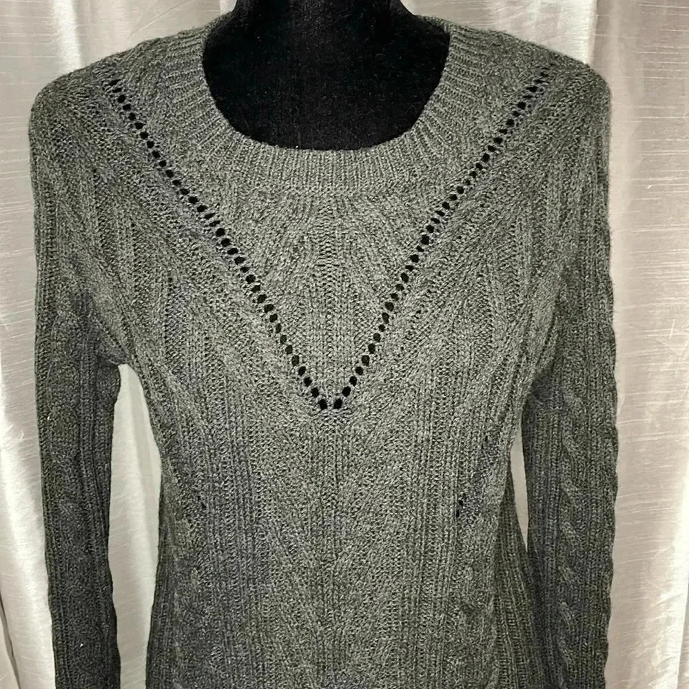 Hippie Rose Women’s Large Acrylic Long Sleeve Dark Gray Cable Knit Sweater